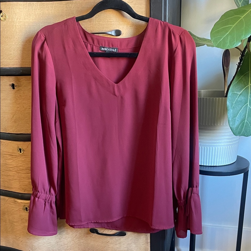 J-Crew Mercantile Burguny V-Neck Blouse